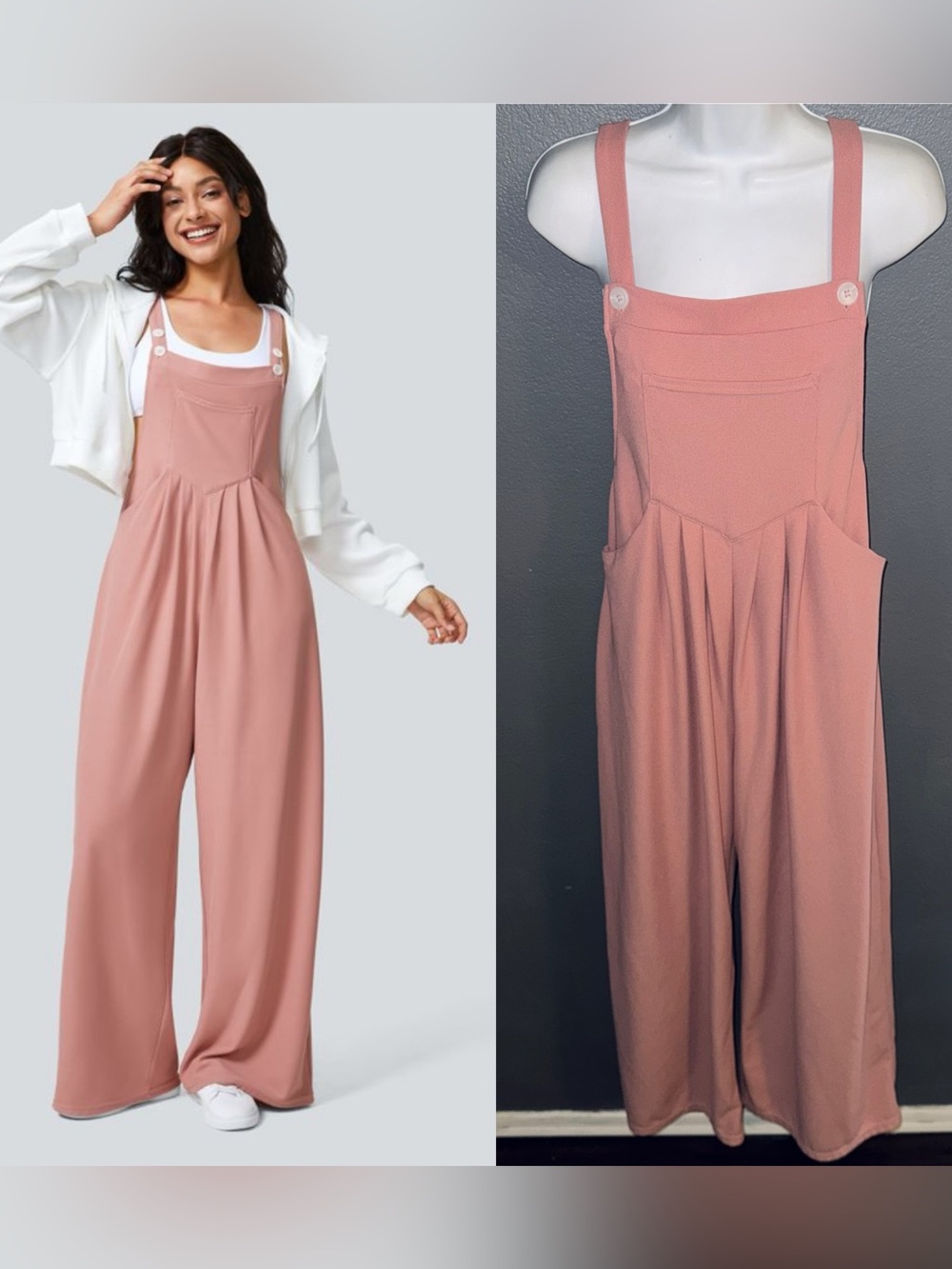 Halara Women's Pink Wide Leg Jumpsuit Square Neck Overalls Small - Medium